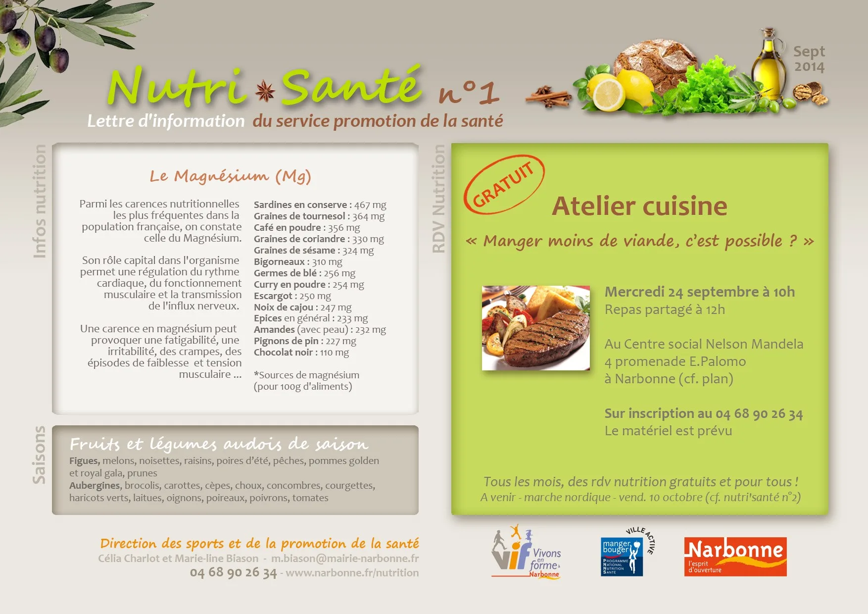 La nouvelle lettre d'information Nutri Santé de la ville de Narbonne